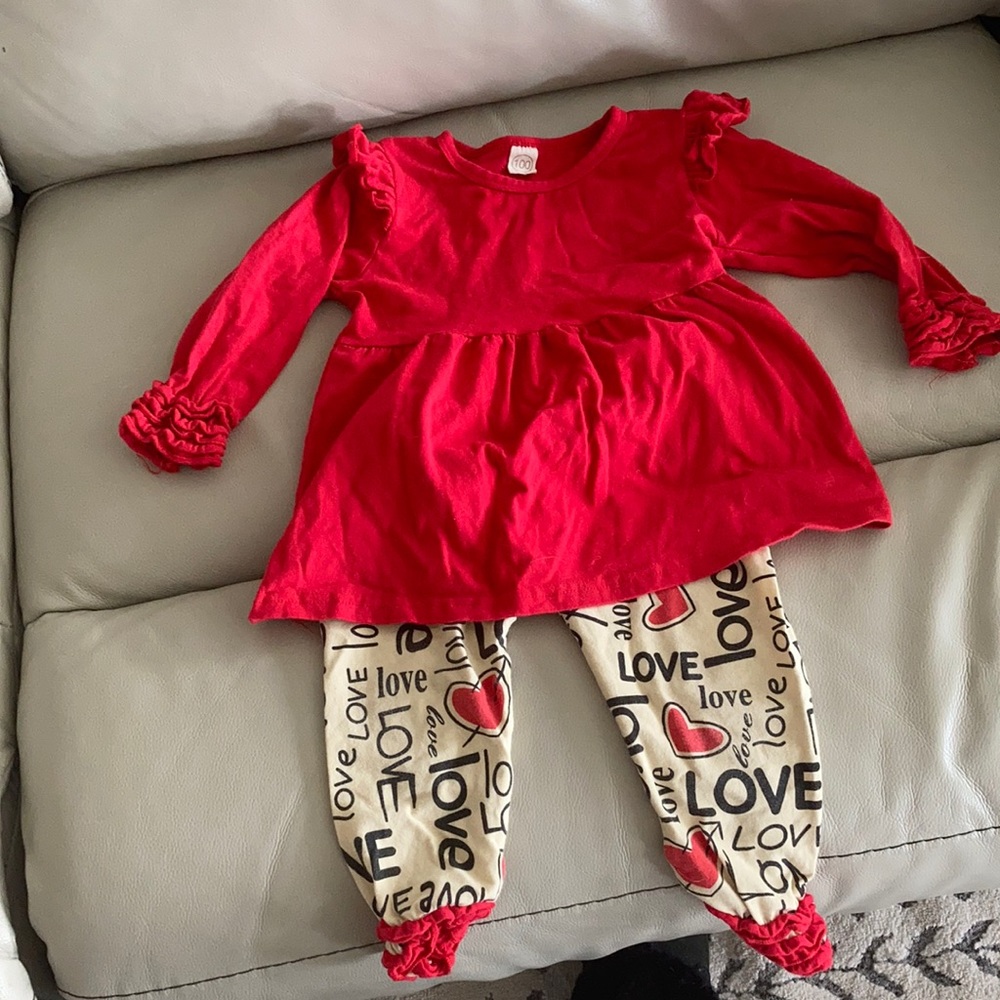 Worn once. Cute Red Ruffle set